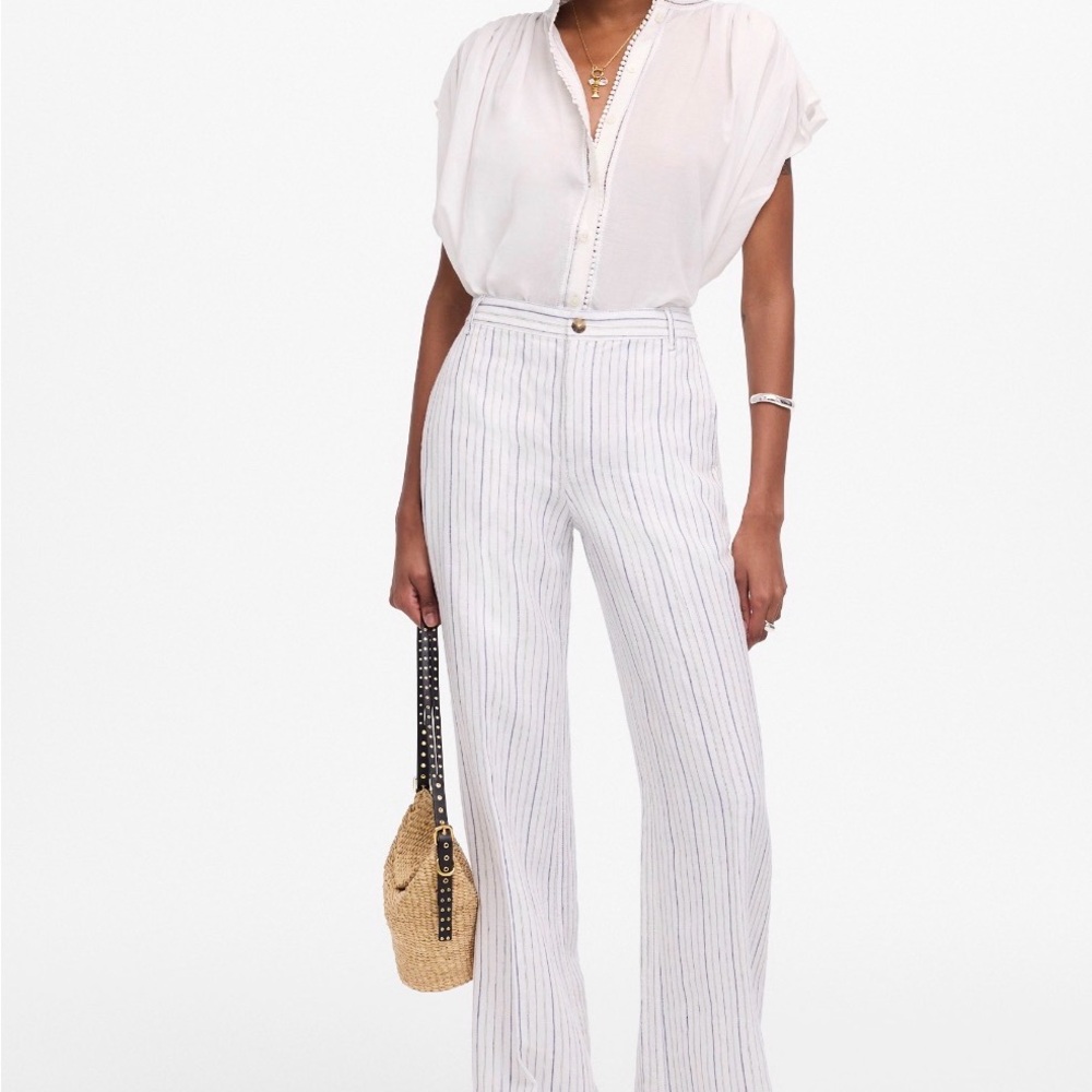 Madewell Linen White Striped Pants, NWOT, size 4